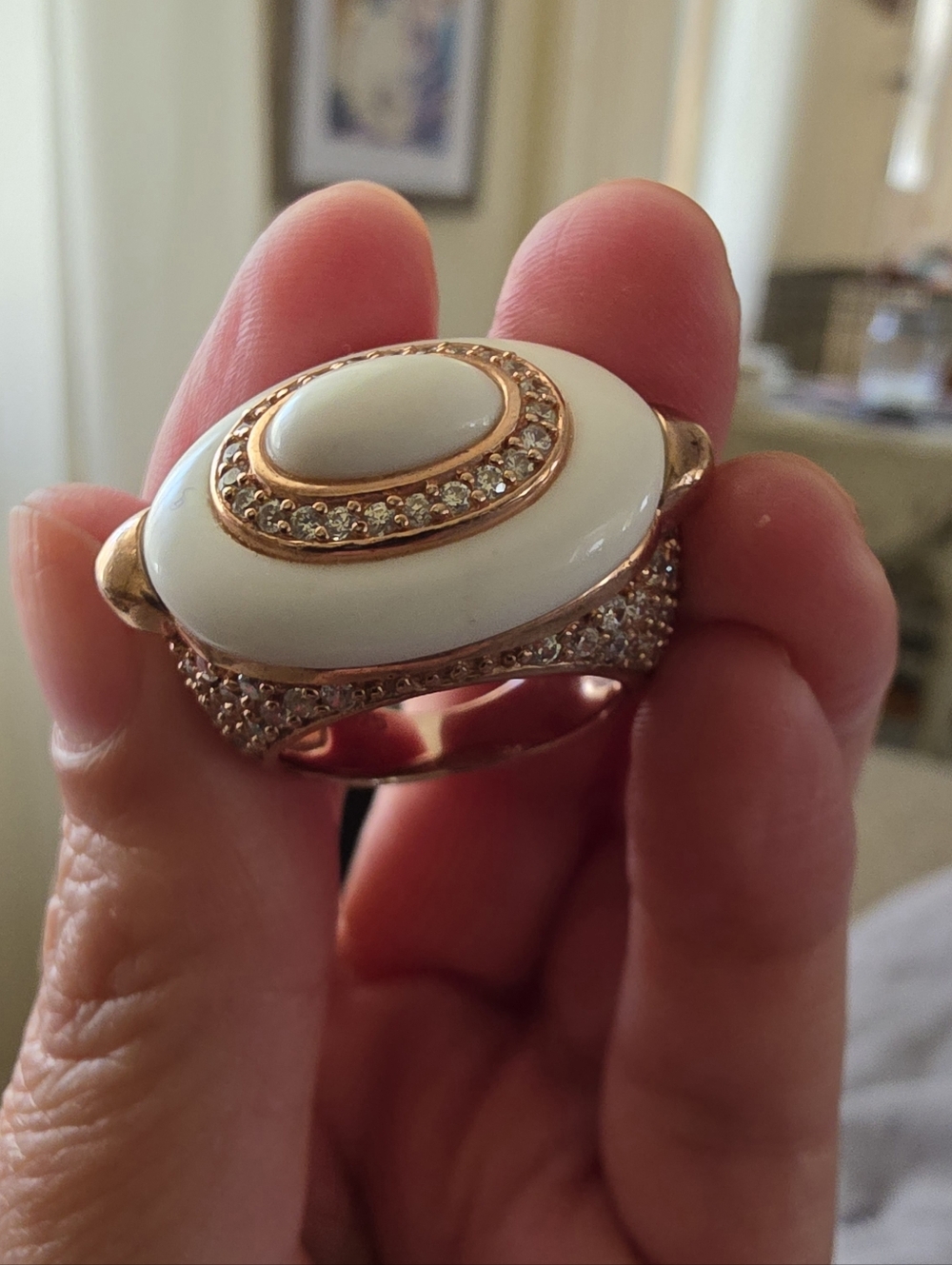 Rose Gold Plated 925 and White Statement Cocktail Ring with Crystal Accents